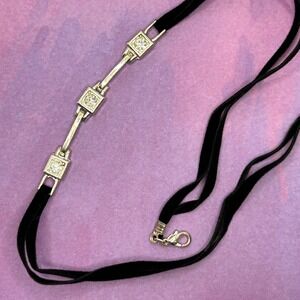 Womens Black‎ Velvet Choker Necklace Rhinestone Silver Tone Chain Extender